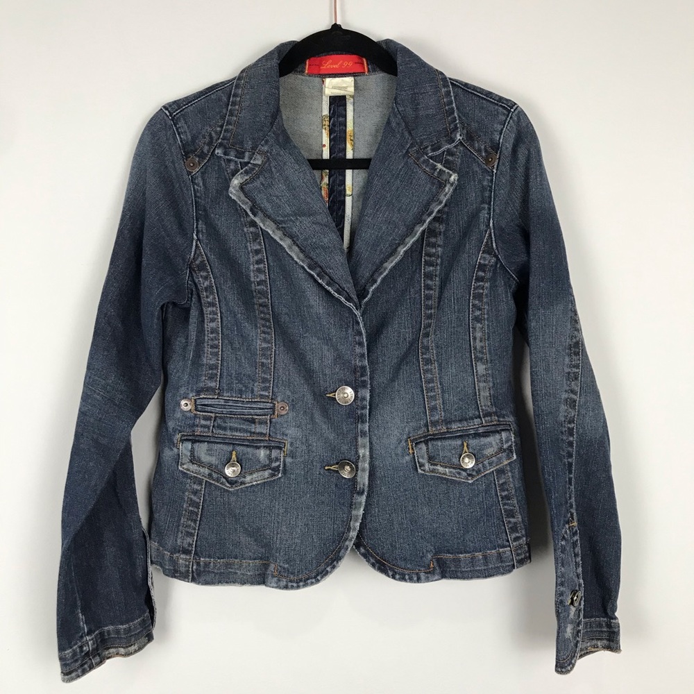 * Anthropology Level 99 Fitted Denim Blazer Jacket